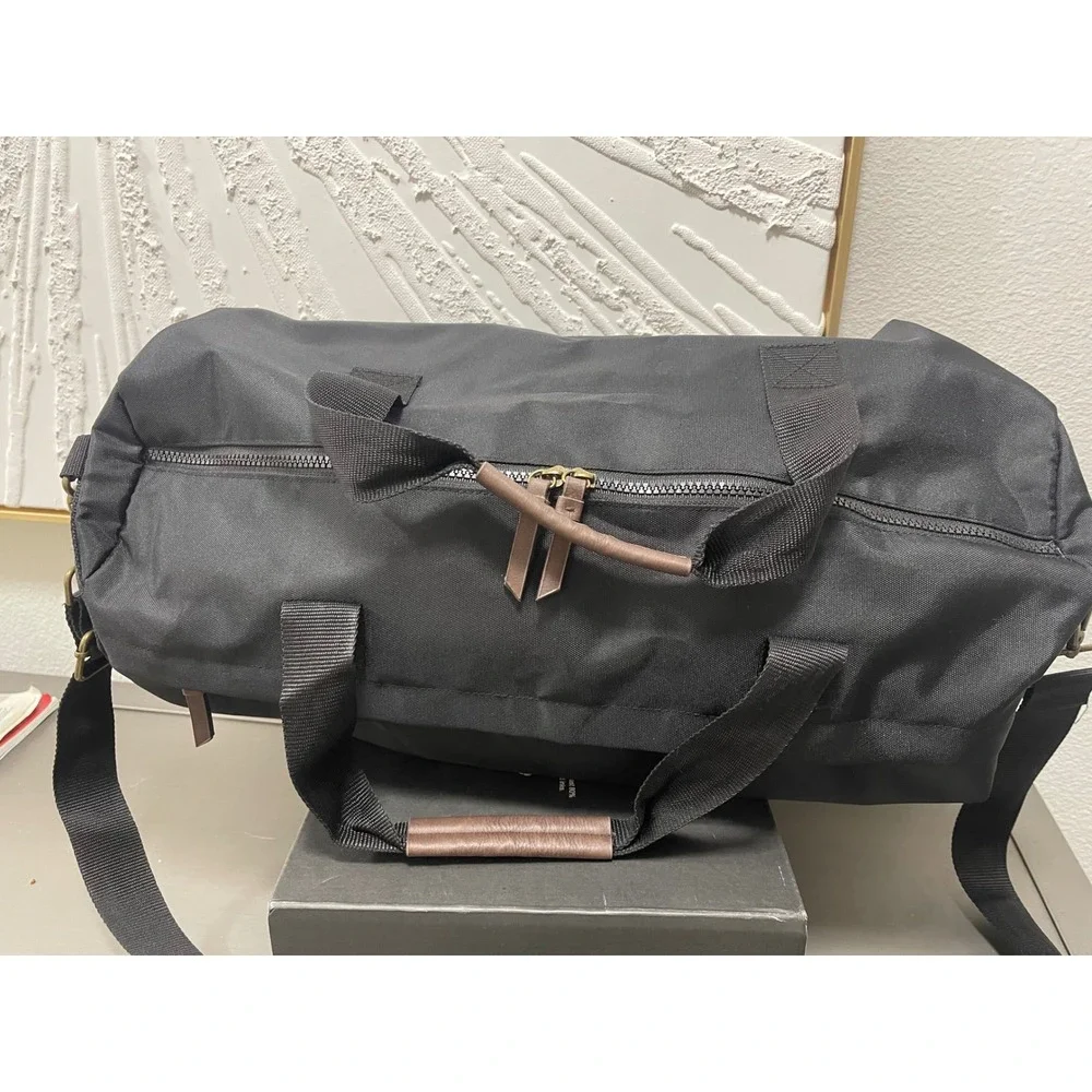Goodfellow & Co Black Canvas Duffel Bag Weekend Travel Gym Bag Brass Hardware